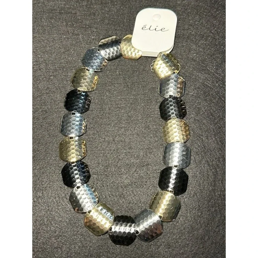 élie Silver Hammered Disc Statement Bracelet Boho Stretch NWT New Jewelry Gift